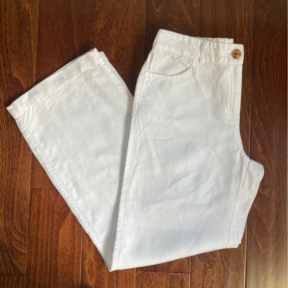 Chico’s Linen Pants Size 00 XS 0 Tan Elastic Waist Wide Leg extra small resort